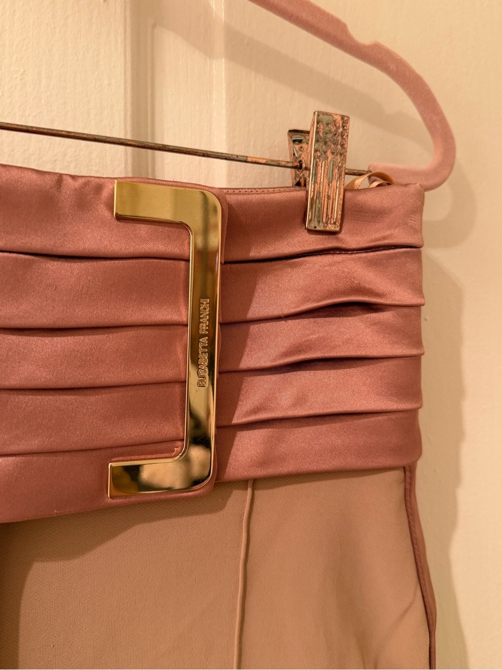 Giuseppe Zanotti Rose Satin Pleated Clutch with Gold Accent